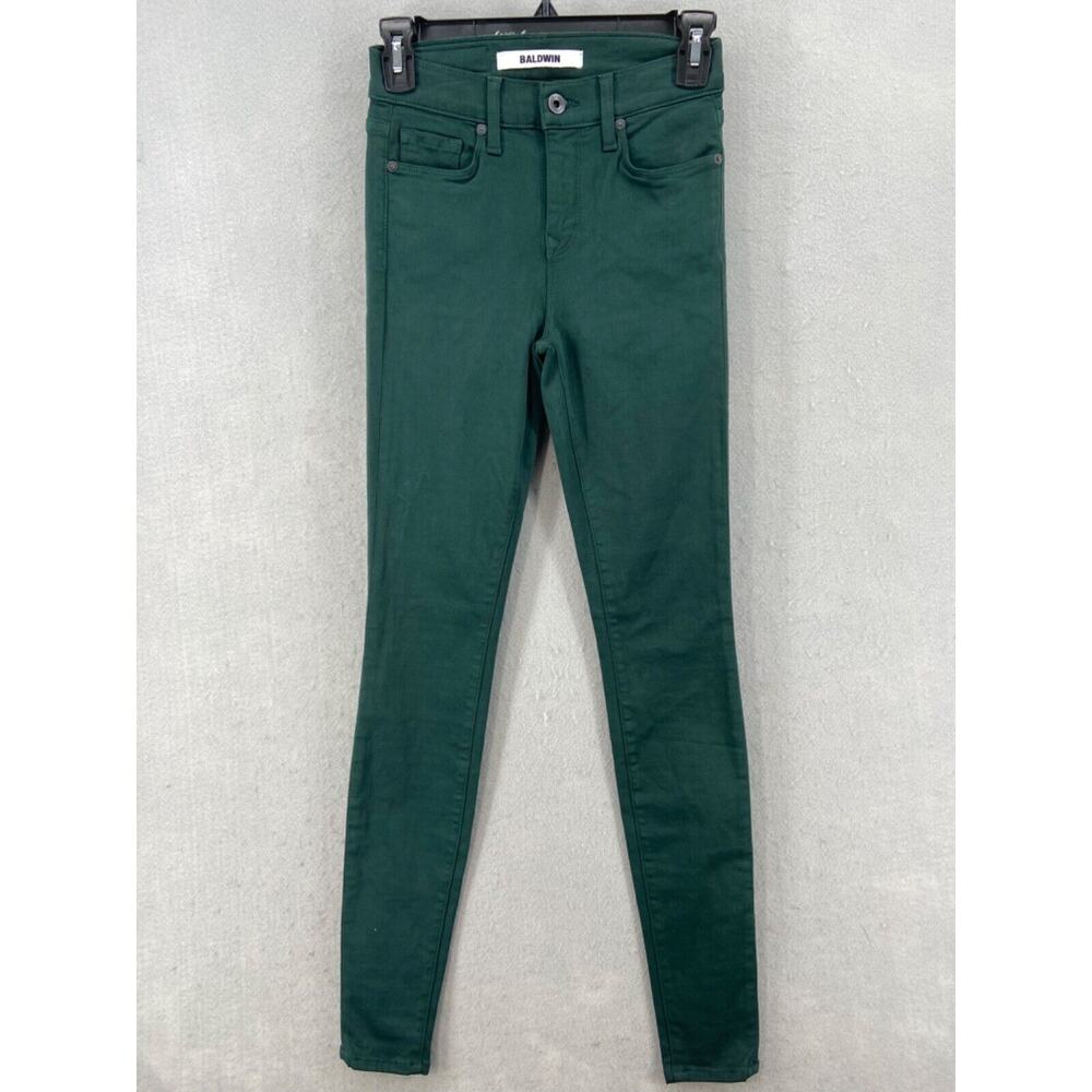 Baldwin Jeans Womens Sz 25 The L CIGARETTE Green Skinny 29"‎ Inseam Stretch